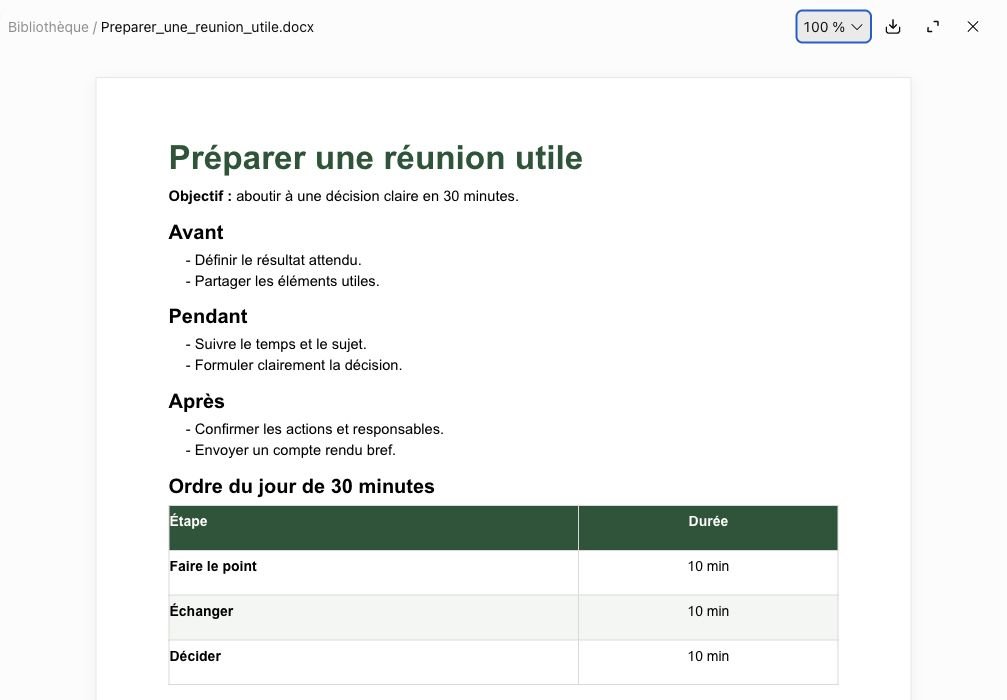 Un document pédagogique créé dans ChatGPT Work, avec un aperçu en français.