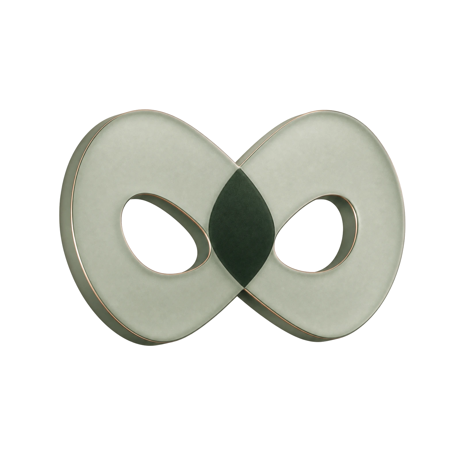 Le symbole Smartia en volume, en résine satinée sauge avec son centre vert profond